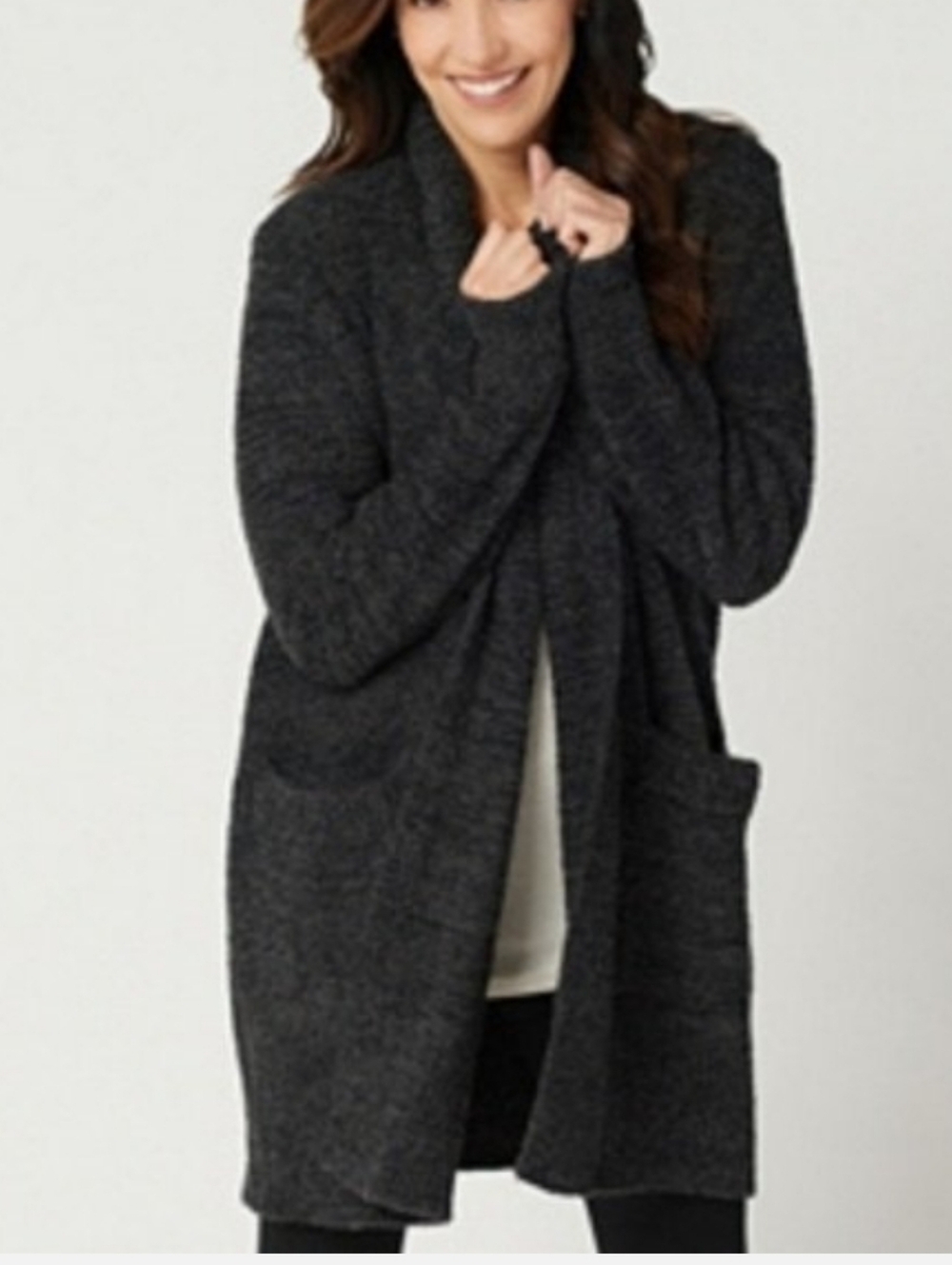 Barefoot Dreams CozyChic Cardigan L Black Open Front Soft Knit Lounge NWT